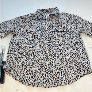 Stars Above XS Black Dot Lightweight Short Sleeve Button Up Pajama Shirt NWT